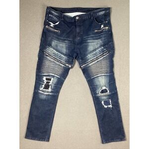 RXXKKK Men's Zipper Biker Regular Fit Flex Jeans Size 42 Streetwear Moto Denim